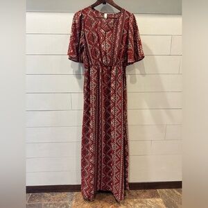 Flamingo Elegant Red Patterned Maxi Dress- Medium